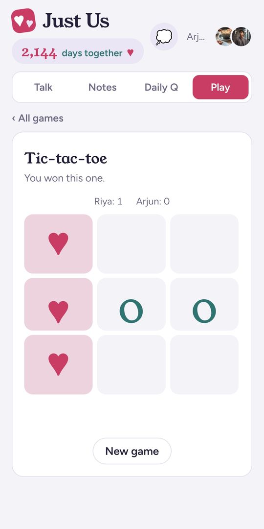 Tic-tac-toe with hearts